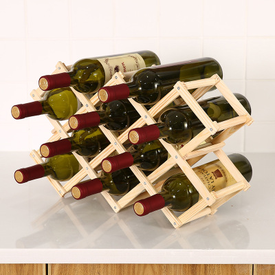 Solid Wood Creative Folding Wine Rack Home Wine Rack Solid and Practical 10 Bottles Creative Wine Rack