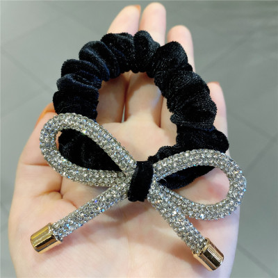 New Rhinestone Bowknot Hair Ring Hair Accessories Tie Hair Female Headband with Diamond All-Matching Graceful Hair Rope