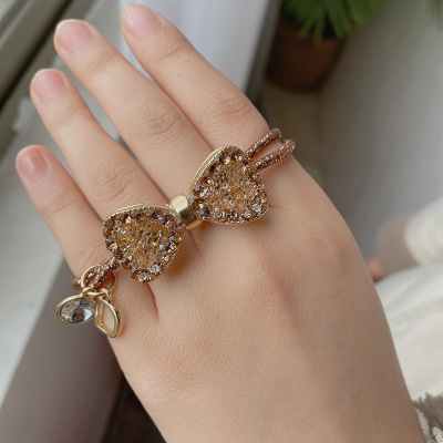 Crystal Bowknot Hair Ring Korean Style New Full Diamond Hair Rope Fashion Net Red Hair Ring Women's Simple Wholesale