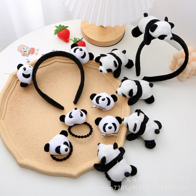 Giant Panda Brooch Barrettes Japanese Cartoon Hair Rope Leaning Bear Animal Headdress Bear Plush Doll