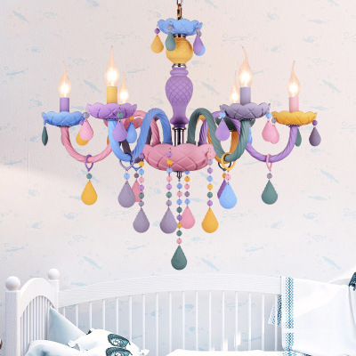 Bedroom Color Crystal Chandelier European Candle Dining-Room Lamp Nordic Macaron Girl Princess Room Children's Chandelier