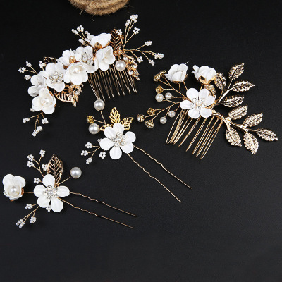 Golden Leaf Hair Updo Comb Headdress Handmade Bridal Crown Headdress Flowers Hair Comb Hair Accessories Bridal Ornament