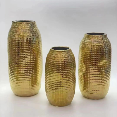 Gao Bo Decorated Home Modern European-Style Soft Home Ceramic Vase Hotel Lobby Decoration Golden Electroplating Vase