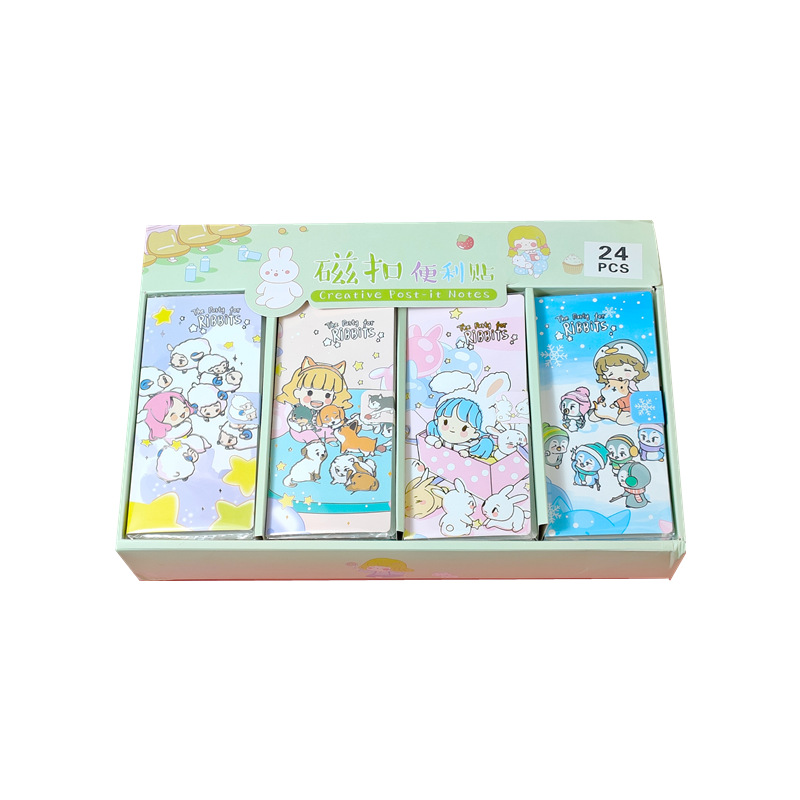 Korean Style Color Sticky Note Cartoon Cute Gilding Note Paper Magnetic Snap Notepad Student Tearable Paste Mamo Pad