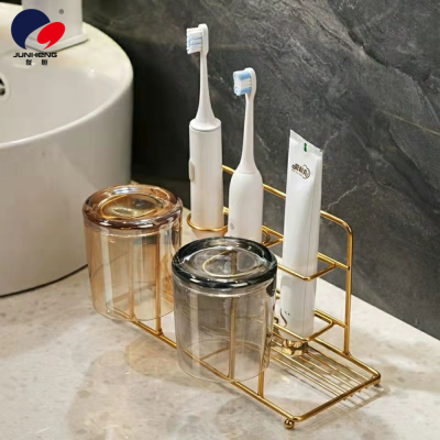 Bathroom Electric Toothbrush Rack Punch-Free Wall-Mounted Light Luxury Mouthwash Cup Tooth Mug Set Storage