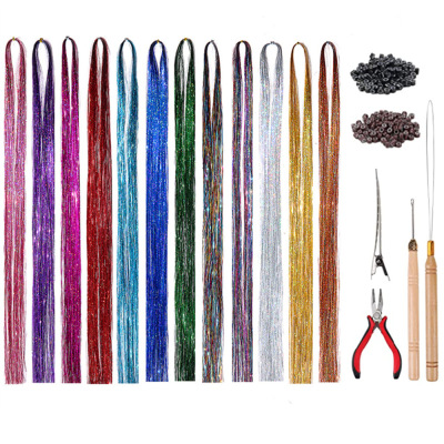 Tinsel Hair Extension Gold Silk 120cm Hair Band Colorful Ropes Colorful Laser Silk Flash Hair Extension Color Thread