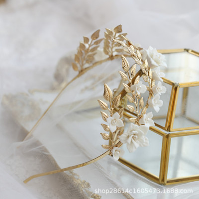 European-Style White Ceramic Flower Headband Crown Handmade Exquisite Tuinga Factory Direct Sales Wholesale Headdress