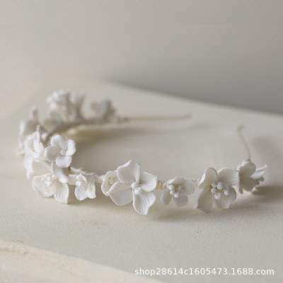 Ceramic Flower Headband Hard Porcelain Flower Bridal Crown Handicrafts European Wedding Bride Accessories Headdress