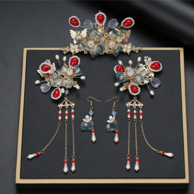 Set Tassel Buyao Girls Antique Hair Accessories Back Pressure Wearing Flower Super Fairy Alloy Side Clip Hairpin