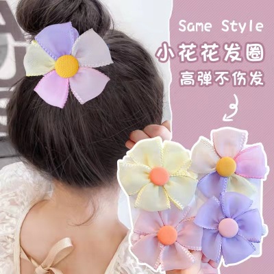Flower Rubber Band Children's Korean-Style Colorful High Elastic Colorful Flower Headwear New Cute Hair Friendly String