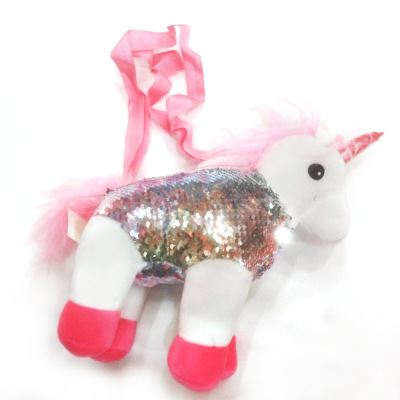 Sequined Unicorn Satchel Waist Children's Cartoon Mini Messenger Bag Women's Plush Small Square Mobile Phone Small Bag