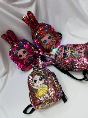 2020 New Cute Rabbit Ear Sequins Surprise Doll Schoolbag with Light