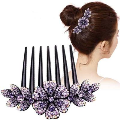 Simple Hair Comb Luxury Full Diamond All-Match Updo Hair Plug Violet Non-Slip Rhinestone Hair Accessories for Women