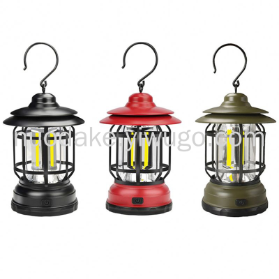 New Camping Lantern Outdoor Multifunctional Camping Tent Light Retro Barn Lantern Cob Charging Home Convenient Portable Lamp