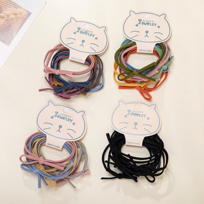 Korean Style Simple Hair Ring Two-in-One Bow Set Ins Knotted Hair Band High Elastic Basic Style 6 Pieces