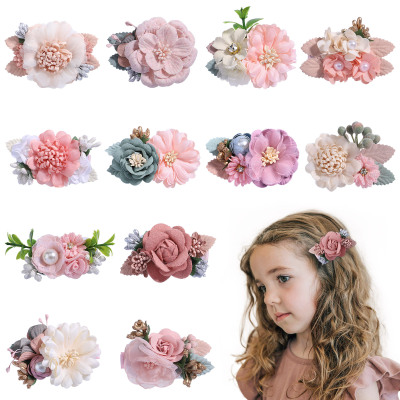 Cross-Border Children's Artificial Flower Barrettes Ins Sweet Girl Flower Side Clip Fresh Pearl Flower Headwear 2525