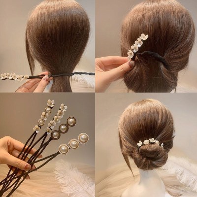 Imitation Shell Flower Pearl Bun Hair Band Temperament Lazy Japanese and Korean Hair Accessories Mori Headwear Women