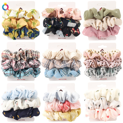 Qiyue New Spring and Summer Style Simple Fabric Chiffon Large Intestine Fresh Style Set Sausage Ring Set C145