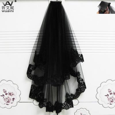 Black Veil Short Lace Headdress Spiritual Love Wedding Clothes Witch Halloween Party Photo Veil Veil