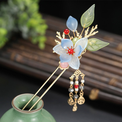 Archaistic Headdress Pearl Tassel Han Chinese Clothing Headdress Wrapped Flower Hair Piece Hairpin Simple Pull Updo