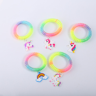 Cross-Border Amazon Rainbow Bracelet Epoxy Creative Unicorn Plastic Hair Tie Children's Bracelet Small Gift