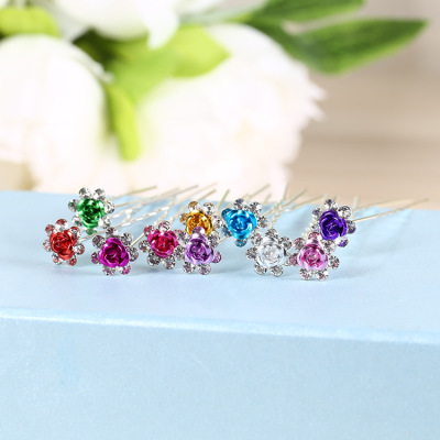 2019 Korean Style Single Diamond Hairpin Rose Silver Jewelry Hairpin Pin Lady Updo Headwear Stall Supply