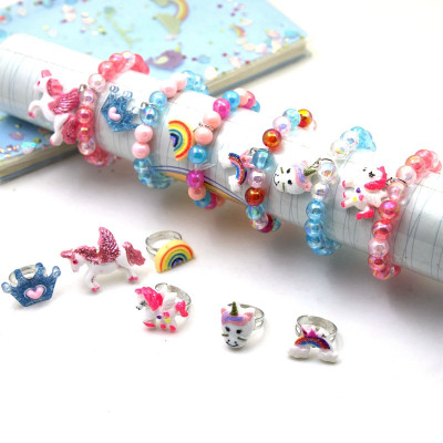 New Unicorn Imitation Pearl Beaded Bracelet Colorful Pearl Bracelet Children DIY Bracelet Wrist Ring Cross-Border
