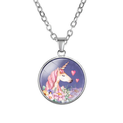 Cross-Border New Accessories Children's Cartoon Unicorn Gem Pendant Necklace Unicorn Necklace Birthday Gift