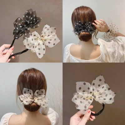 Summer New Mesh Bow Lazy Bun Hair Band Online Influencer Headdress Female Tie Head Flower Hair Curler