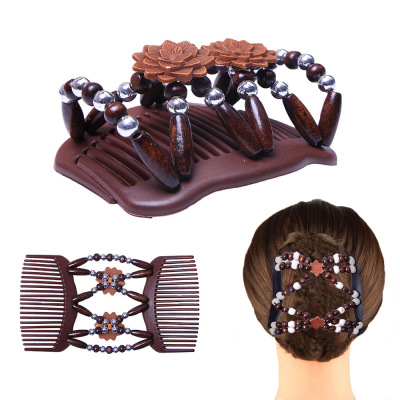 Bz933 Personality Wooden Beads Imitation Wood Double Power Strip Variety Hair Comb Magic Hair Comb Hair Band Hair Comb