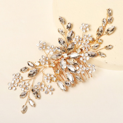 America New Bridal Ornament Wedding Dress Updo Hair Accessories Handmade Flower Hair Comb Horse Eye Rhinestone Hair Comb