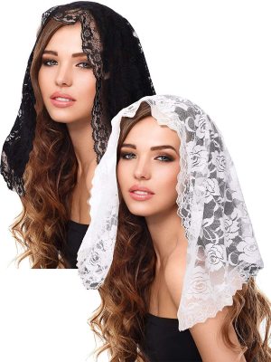 Amazon Pure White Bridal Veil Lace Headscarf Muslim Headwear Short Cape Single Layer Veil