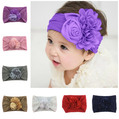 Soft Nylon Hair Band Chiffon Flower Wide Headband Fashion Children's Combination Headdress in Stock Direct Selling