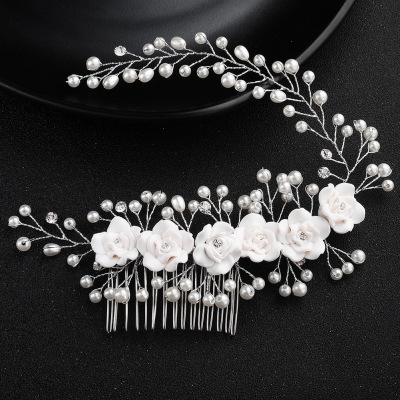 American Bride Handmade Pearl Polymer Clay Flower Hair Band Beautiful Wedding Accessories Headband Bride Headwear Comb