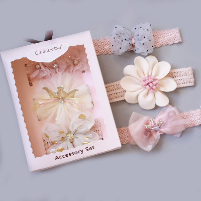 New Baby Hair Band Korean Style Bow Flower Children's Hair Accessories Headband Care Door Crown Jewelry Set Gift Box