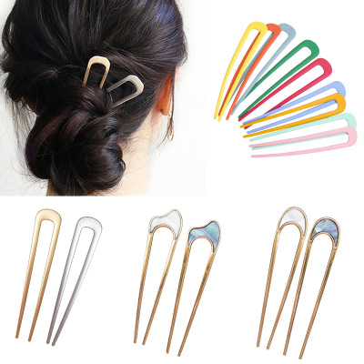 Bun Metal Hair Clasp Japanese Metal U-Shaped Updo Pin Chic Simple All-Match Hair Plug Hair Accessories for Women