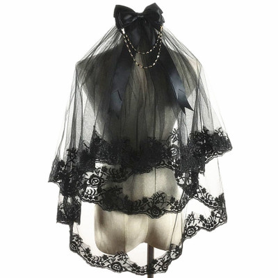 Dark Gothic Lolita Vintage Lace Double Layer Hair Comb Black Veil Hair Accessories Halloween Catwalk