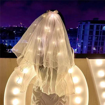 Celebrity Veil Double-Layer Super Fairy Hot Photo Props with Light Trip Shoot Fairy Pearl with Light Headwear Props