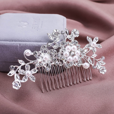 Hot European And American Popular Bridal Hair Comb Flower Rhinestone Pearl Hair Comb Fashion Alloy Headwear Wholesale