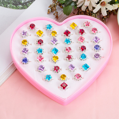 Children's Ornaments Ring Gemstone Ring Girl Heart Princess Crystal Ring Little Girl Jewelry