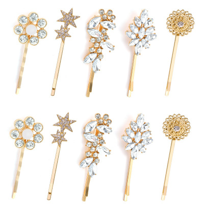 Supply Wholesale European and American Fashion Diamond Pin Set Pearl Barrettes SUNFLOWER XINGX Leaf Side Clip