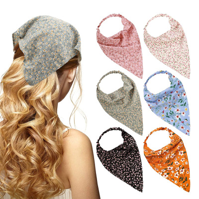 Band Headscarf Women's Thin Flower Cloth Bag Headscarf European and American Triangular Binder Hair Accessories Batch