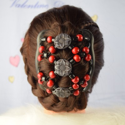 Fashionable and Changeable Hair Comb Magic Comb Hair Comb Wooden Bead Bead String Jewelry Double Row Hair Comb Hair Band