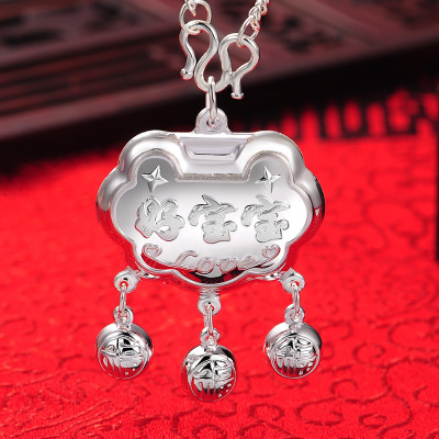 Pure Silver Silver Lock Children Longevity Lock Smart Good Baby Sterling Silver Jewelry Gift for One Month Old Baby 14G