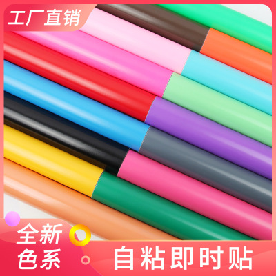 PVC Wallpaper Solid Color Advertising Sticky Notes Red Plain Refurbished Stickers Self-Adhesive Wallpaper Kindergarten Bedroom Wall Sticker