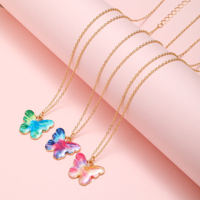 Hot Sale Cute Exquisite Dripping Oil Printing With Onion Butterfly Pendant Children 'S Necklace 3 Pieces Set