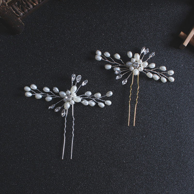 EBay Cross-Border Supply Korean Bridal Handmade Pearl Crystal Hairpin Pin U-Clips Wedding Headdress