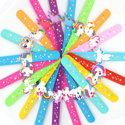 Cross-Border Unicorn Pat-Bracelet Children's Silicone XINGX Unicorn Ring Pop Bracelet Toy Small Gift