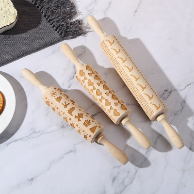 Factory Direct Supply Theaceae Rolling Pin Creative Laser Engraving Printing Activity Rolling Pin Rolling Rolling Stick Wooden Rolling Pin Rolling Stick