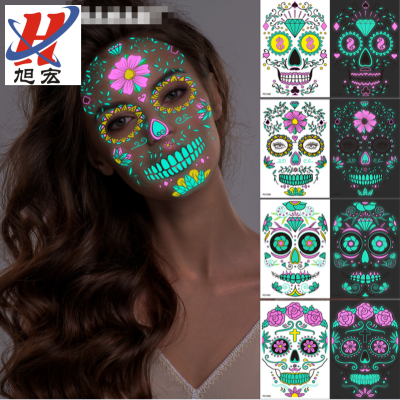 2022 New Funny Halloween Double Color Luminous Tattoo Stickers Face Pasters Ghost Festival Scar Tattoo Stickers in Stock